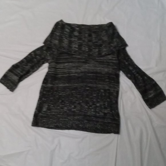 Cable Cauge Cowl High Neck Black & Little White Designed Sweater Size L - Picture 6 of 6